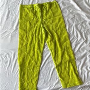 Lime green lace cropped pants tights leggings one size